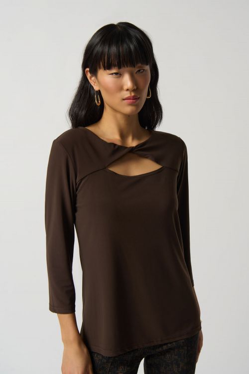 Joseph Ribkoff Mocha Reversible Open Bust Top Style 233054