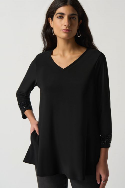 Joseph Ribkoff Black V-Neck Long Sleeve Tunic Style 233079