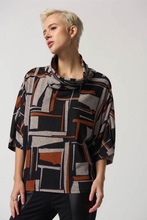 Joseph Ribkoff Black/Multi Geometric Print Poncho Style 233080