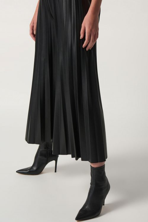 Joseph Ribkoff Black Pleated Faux-Leather Culotte Pants Style 233109