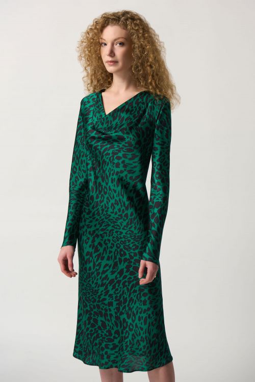 Joseph Ribkoff Black/Green Animal Print Sheath Dress Style 233115