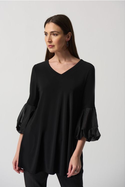 Joseph Ribkoff Black Puff Sleeve Flared Tunic Style 233117