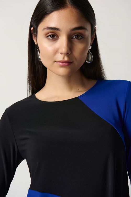 Joseph Ribkoff Black/Royal Sapphire Asymmetrical Colour-Block Top Style 233118