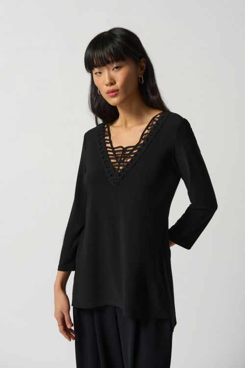 Joseph Ribkoff Black Soutache Neckline Top Style 233124