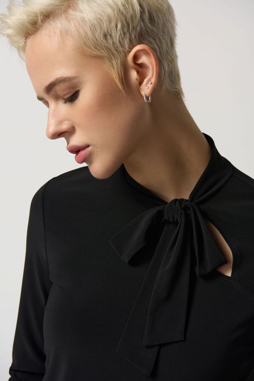 Joseph Ribkoff Black Long-Sleeve Bow Neck Top Style 233132