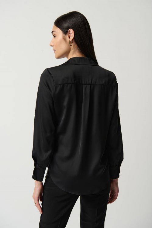 Joseph Ribkoff Black Notched Collar Satin Blouse Style 233135