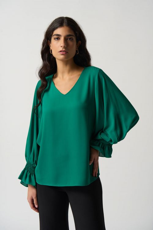 Joseph Ribkoff Kelly Green Puff Sleeve Blouse Style 233200