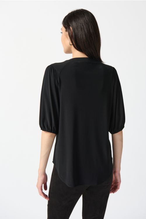 Joseph Ribkoff Black Chain Detail Puff Sleeve Top Style 233203