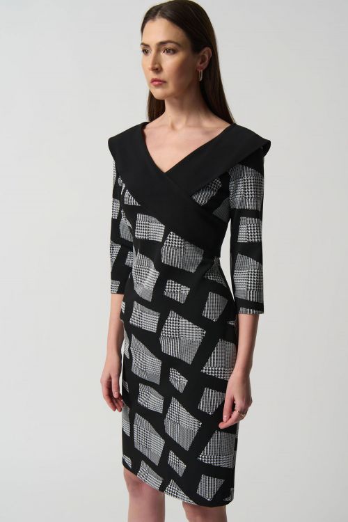 Joseph Ribkoff Black/White Houndstooth Sheath Dress Style 233295