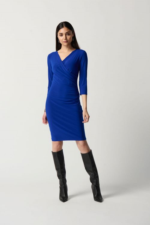 Joseph Ribkoff Royal Sapphire Three-Quarter Sleeve Wrap Dress Style 233305