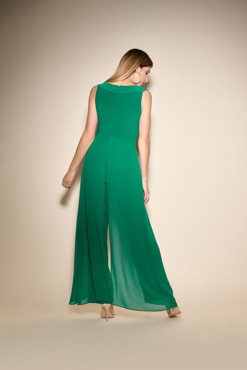 Joseph Ribkoff True Emerald Chiffon Overlay Wide-Leg Jumpsuit Style 233744