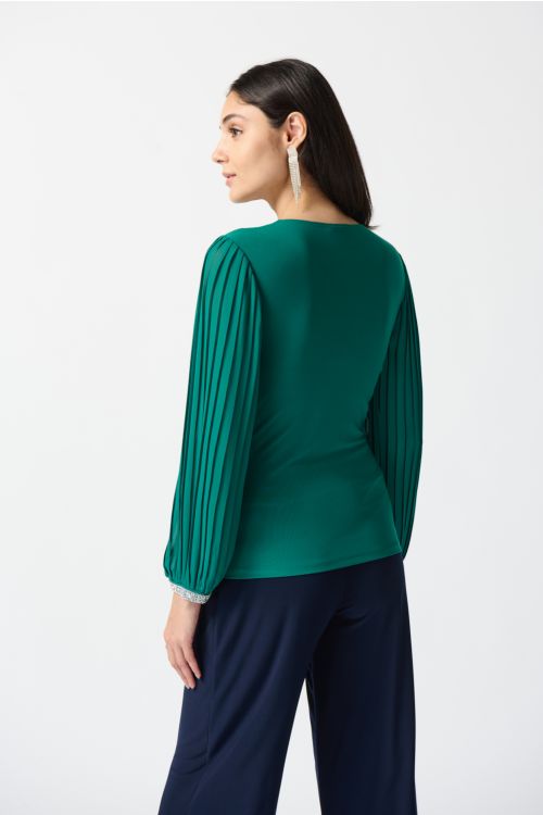 Joseph Ribkoff True Emerald Pleated Sleeve Blouse Style 233763