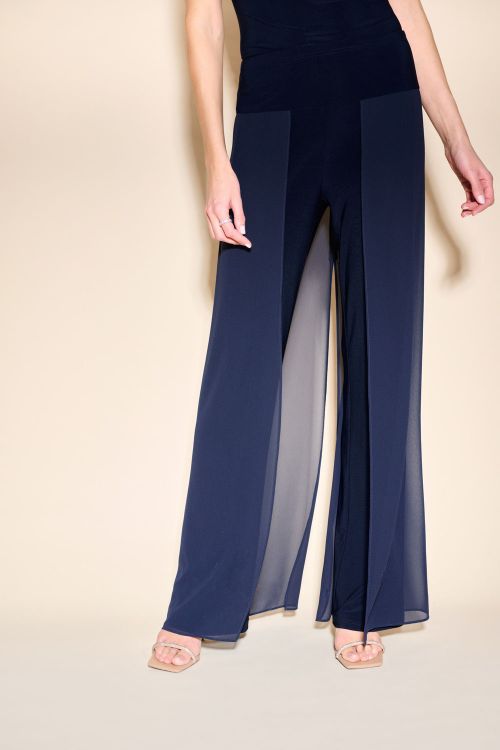 Joseph Ribkoff Midnight Blue Chiffon Overlay Straight-Leg Pants Style 233773