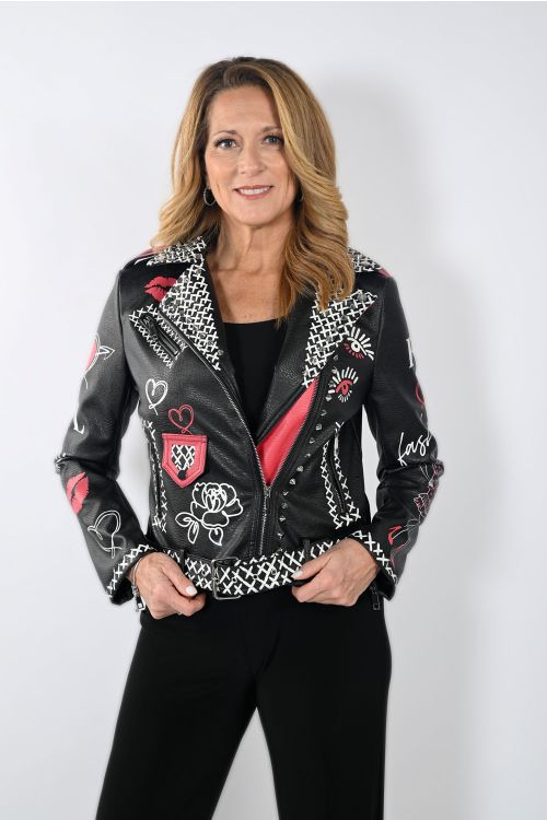 Frank Lyman Black Leatherette Moto Jacket Style 233816U 