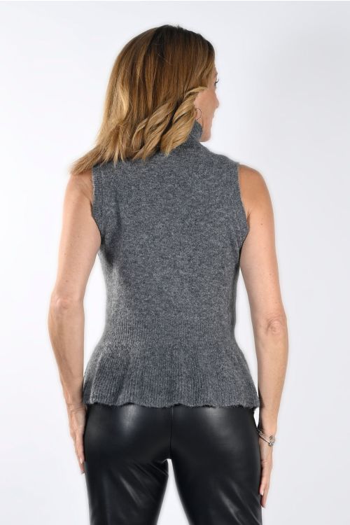 Frank Lyman Grey Sleeveless High Collar Top Style 233867U