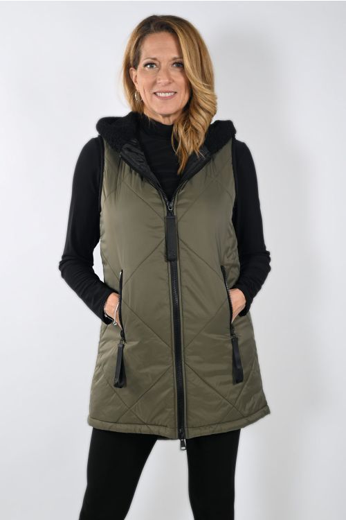 Frank Lyman Khaki Sleeveless Vest with Hoodie Style 233885U