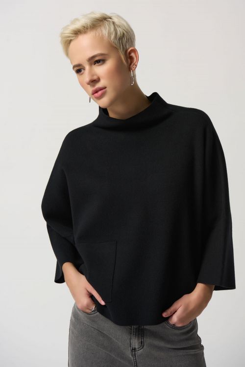 Joseph Ribkoff Black Funnel Neck Boxy Top Style 233907