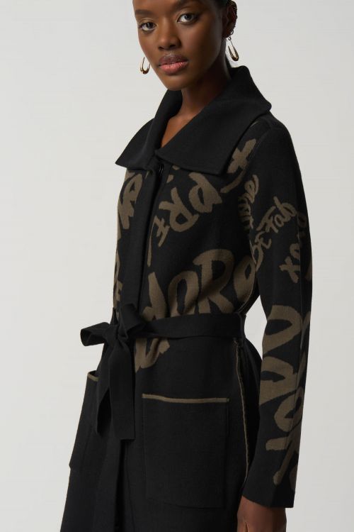 Joseph Ribkoff Black/Avocado Wording Print Coat Style 233960