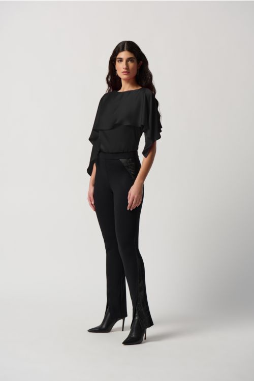 Joseph Ribkoff Black Satin Layered Top With Boat Neck Style 234023