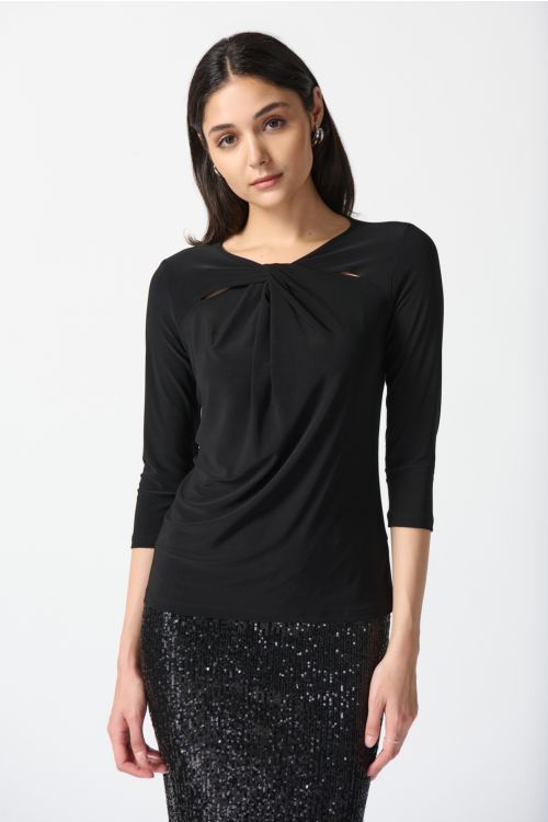 Joseph Ribkoff Black Twist Silky Knit Fitted Top Style 234044