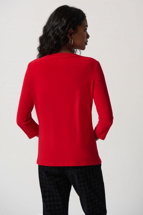 Joseph Ribkoff Lipstick Red Twist Silky Knit Fitted Top Style 234044