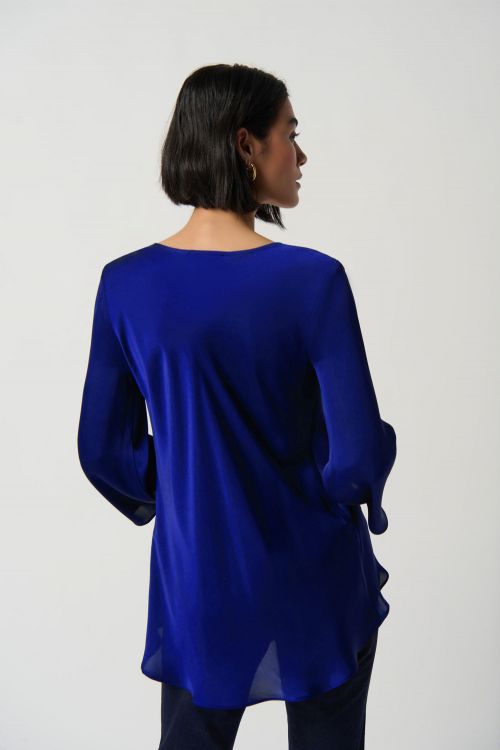 Joseph Ribkoff Royal Sapphire Cowl Neckline Satin Flared Top Style 234082