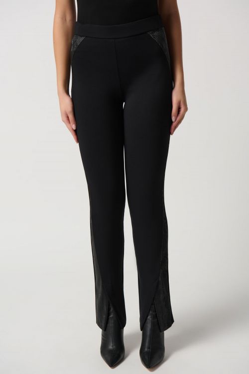 Joseph Ribkoff Black Heavy Knit Snake Leatherette Pull-On Pants Style 234113