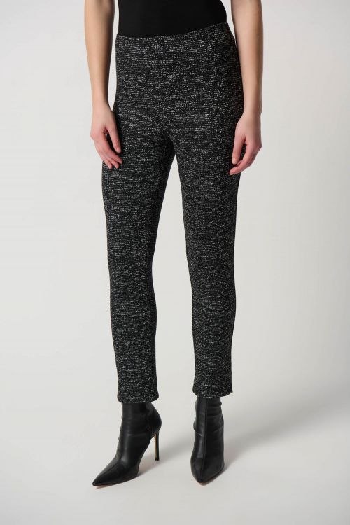 Joseph Ribkoff Black/Off-White Jacquard Knit Cropped Slim Fit Pants Style 234116