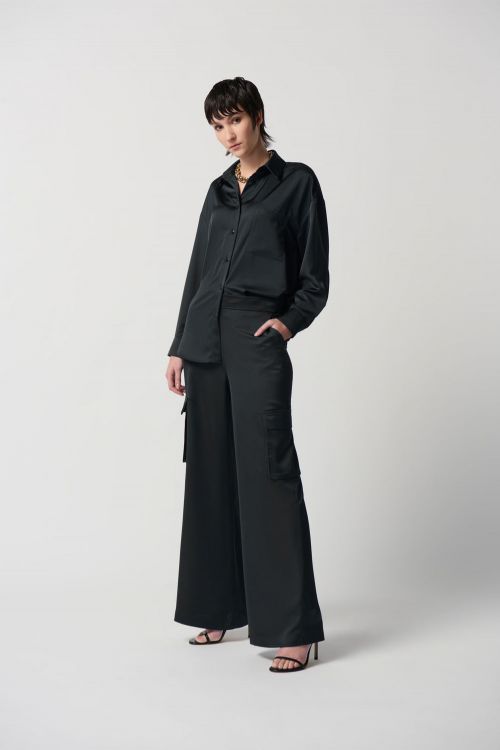 Joseph Ribkoff Black Wide-Leg Cargo Pants Style 234117