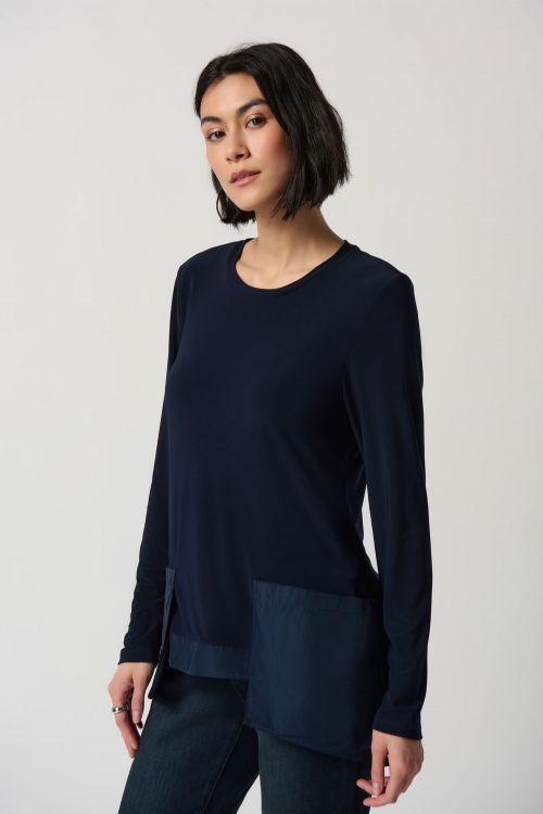 Joseph Ribkoff Midnight Blue Silky Knit High Low Top Style 234138