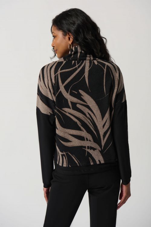 Joseph Ribkoff Black/Latte Abstract Print Cowl Collar Boxy Top Style 234192