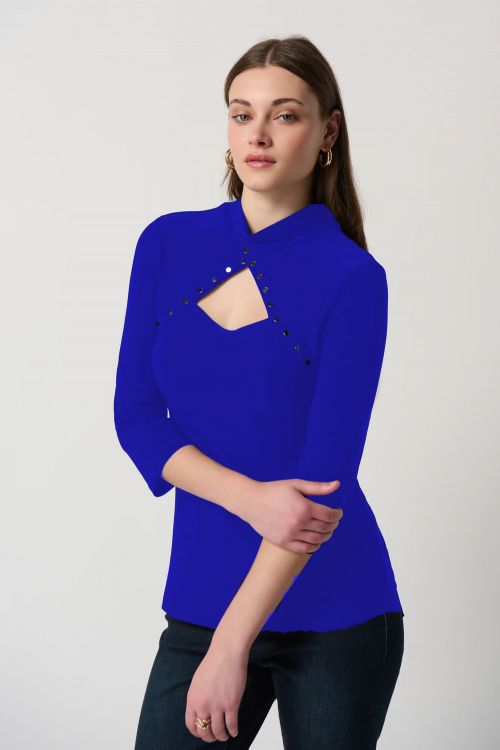 Joseph Ribkoff Royal Sapphire Top With Embellished Cutout Neckline Style 234195