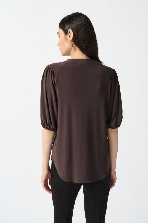 Joseph Ribkoff Mocha Chain Detail Puff Sleeve Top Style 233203