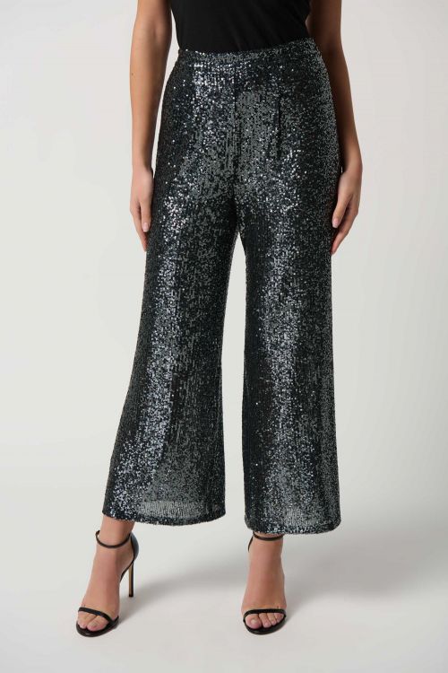 Joseph Ribkoff Black/Gunmetal Sequin Pull-On Culotte Pants Style 234215