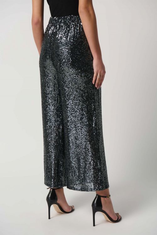 Joseph Ribkoff Black/Gunmetal Sequin Pull-On Culotte Pants Style 234215