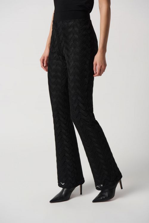 Joseph Ribkoff Black Novelty Knit Flared Pull-On Pants Style 234233