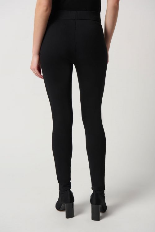 Joseph Ribkoff Black Heavy Knit Leggings With Faux Leather Detail Style 234236