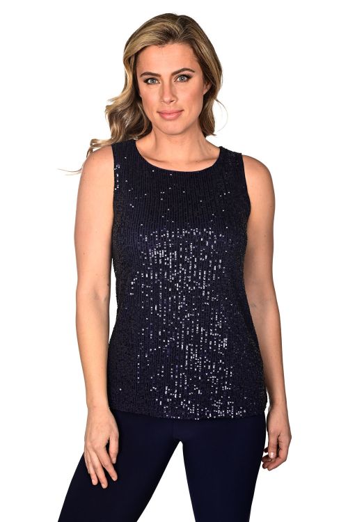 Frank Lyman Sleeveless Navy Top with Sequins Style 234240