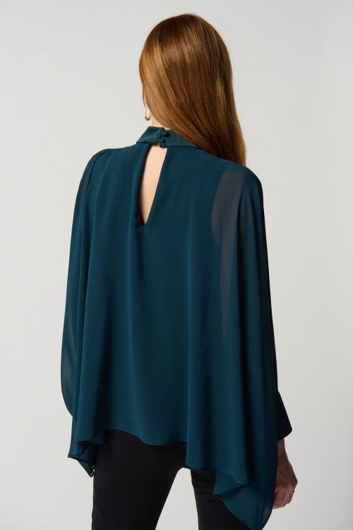 Joseph Ribkoff Alpine Green Chiffon Poncho Top With Mock Neck Collar Style 234245