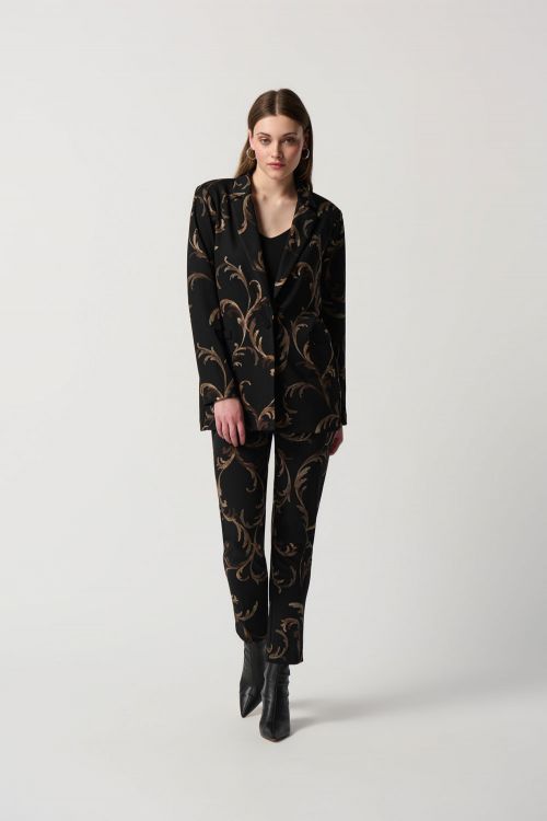 Joseph Ribkoff Black/Multi Baroque Print Silky Knit Blazer With Welt Detail Style 234284