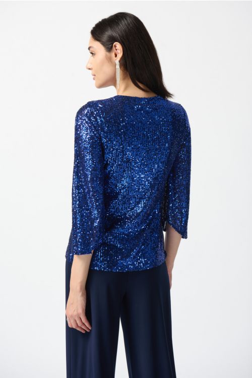 Joseph Ribkoff Navy/Royal Sequin Bell Sleeve Flared Top Style 234701