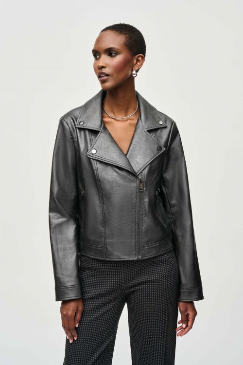 Joseph Ribkoff Gunmetal Faux Leather Biker Jacket Style 234902