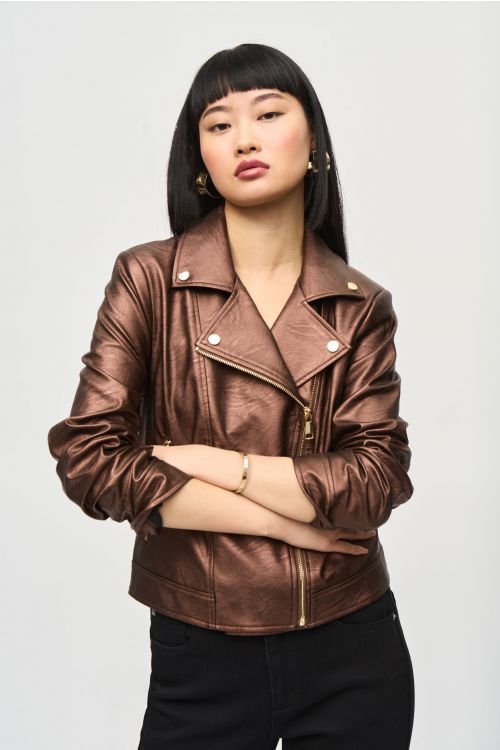 Joseph Ribkoff Bronze Faux Leather Biker Jacket Style 234902