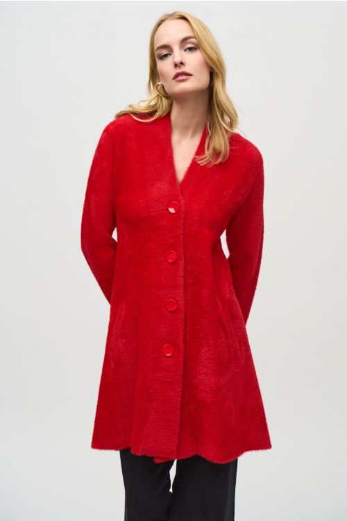 Joseph Ribkoff Lipstick Red Feather Yarn Flared Coat Style 234906