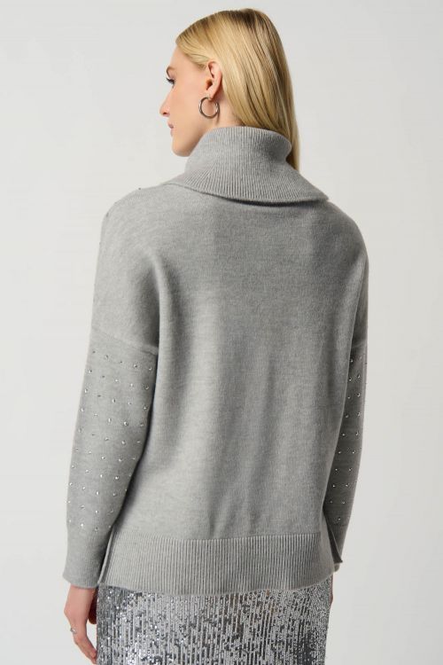 Joseph Ribkoff Light Grey Mélange Cowl Neck Sweater Style 234909