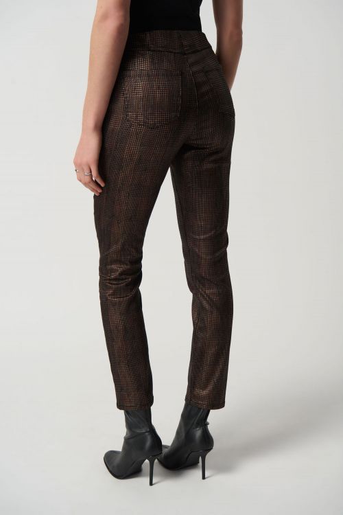 Joseph Ribkoff Black/Bronze Foiled Houndstooth Classic Slim-Fit Pull-On Jeans Style 234925