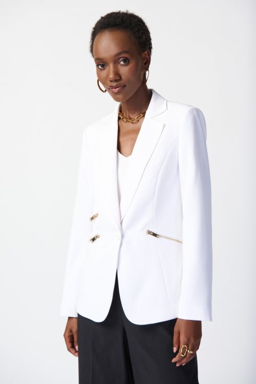 Joseph Ribkoff Vanilla Woven Blazer With Zippered Pockets Style 234929