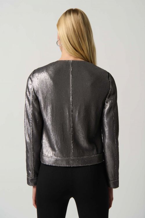 Joseph Ribkoff Gunmetal Sequin Jacket with Faux Pockets Style 234932