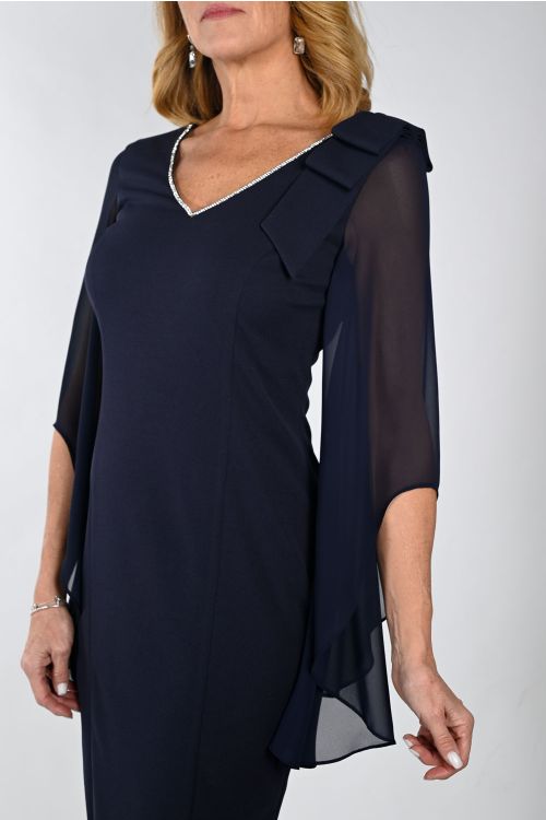 Frank Lyman Navy Dress With Chiffon Sleeves Style 239147