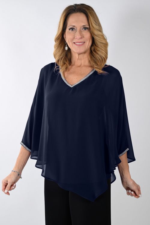 Frank Lyman Violet Woven Top with Chiffon Overlay Style 239154